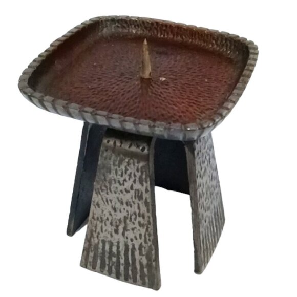 Vintage Modernist Brutalist Cast Iron 4-Legged Large Decorative Candle Holder - Picture 1 of 6